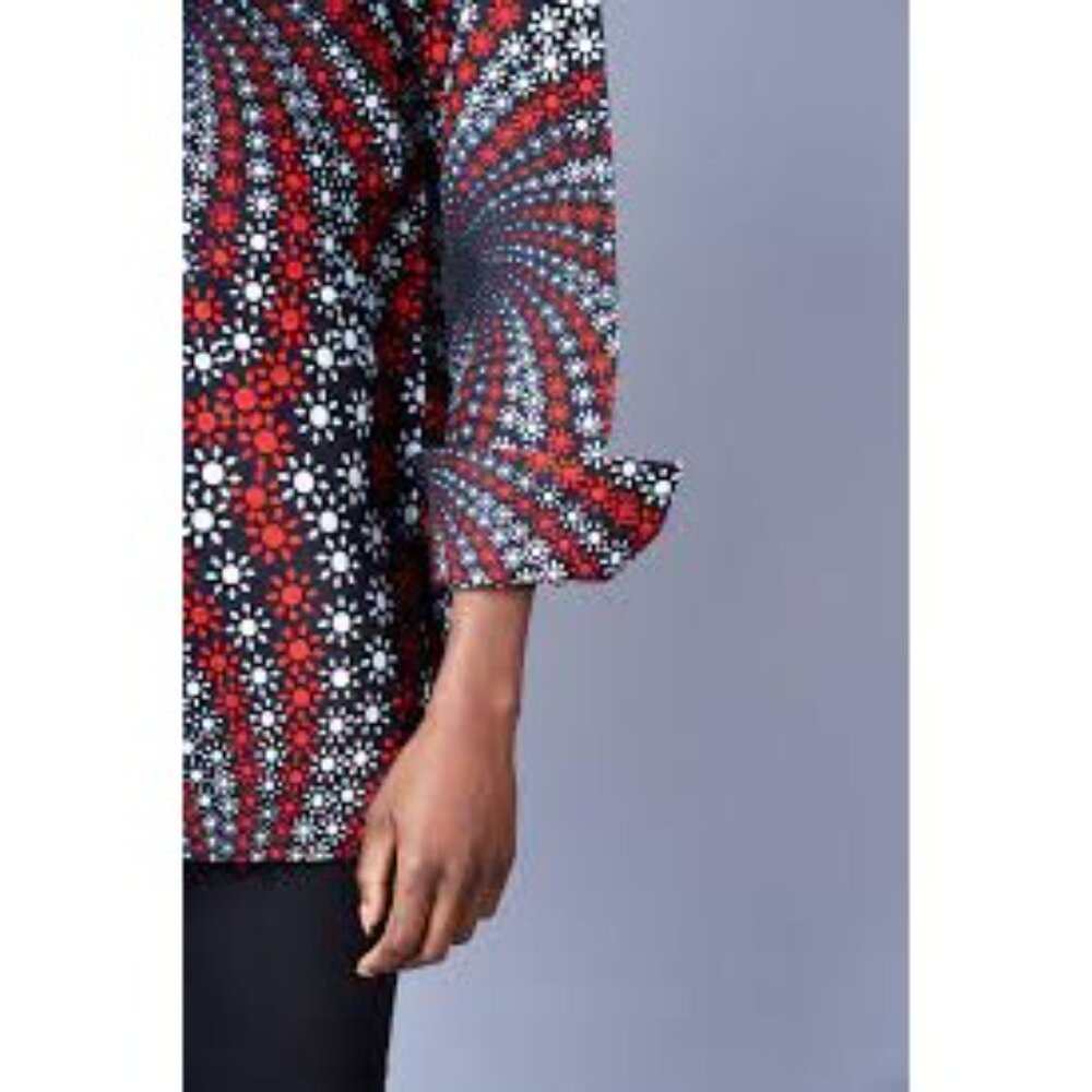 🆕 The Oula Company Geometric Print Boyfriend Top Blouse Small Blue Red - Picture 4 of 9